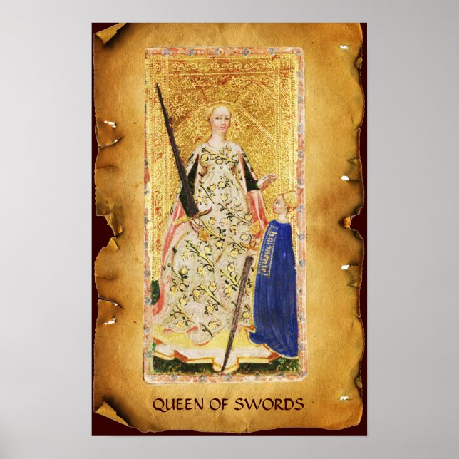 POSTER TAROTS DE RENAISSANCE ANTIQUE / REINE DES ÉPÈRES (Devant)