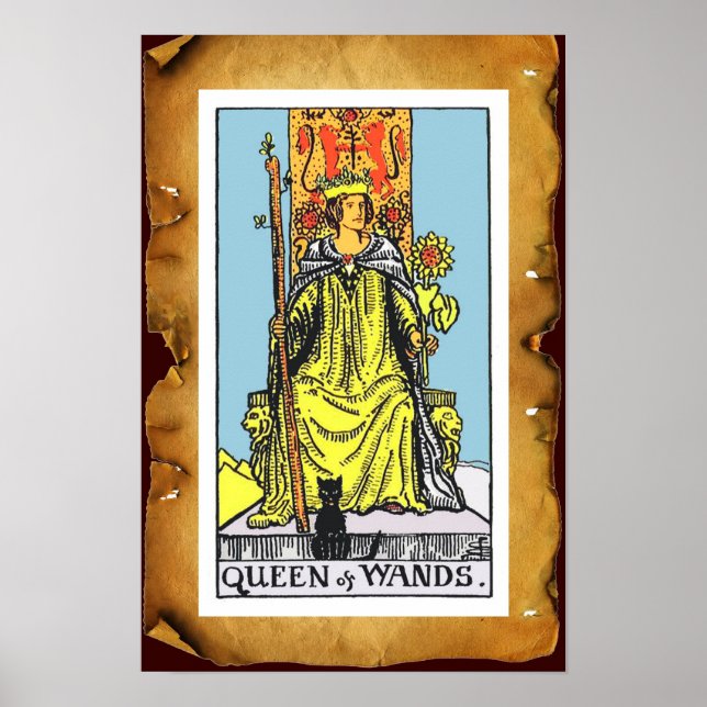 Poster TAROTS/ REINE DE WANDS Parchemin Brown (Devant)
