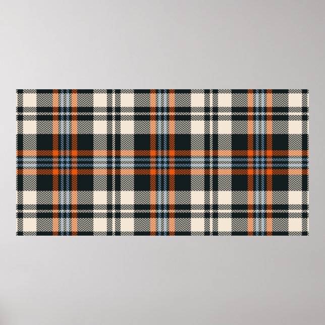 Poster Tartan plaid automne motif en noir, orange, bleu (Devant)