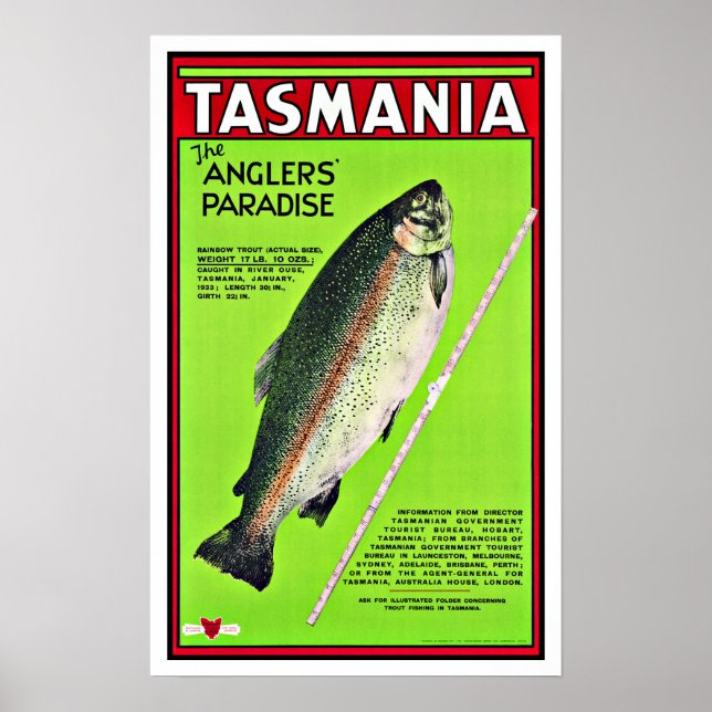 Poster Tasmanie Australie Anglers Paradise Pêche (Devant)