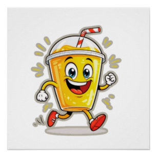 Poster **Tasse de jus de cartoon courant – Boisson de rue