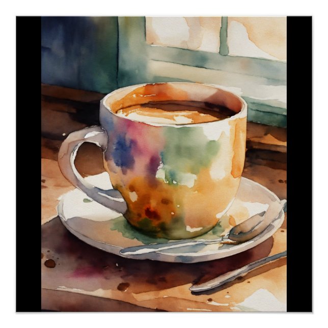 Poster tasse et plaque colorée (Devant)