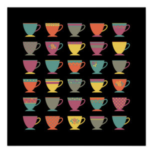 Poster Tasses à thé en porcelaine rétro, tasses à café co