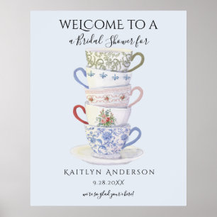 Poster Tasses à thé vintage modernes aquarelle Baby Showe
