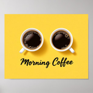 Poster Tasses de café du matin vue de dessus Minimaliste 