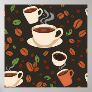 Poster Tasses de café grains matin motif