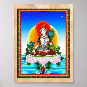 Poster Tatouage blanc Tara de thangka tibétain oriental