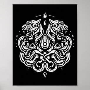 Poster Tatouage d'art Muay Thai Sak Yant Tigre jumelé Kic