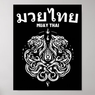 Poster Tatouage d'art Muay Thai Sak Yant Twin Tiger Kickb