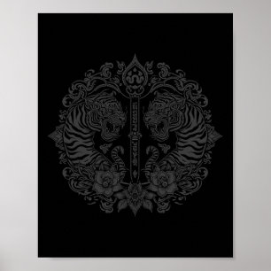 Poster Tatouage d'art Muay Thai Sak Yant Twin Tiger Kickb