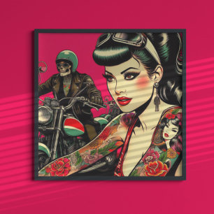 Poster Tatouage de la fille de vélo