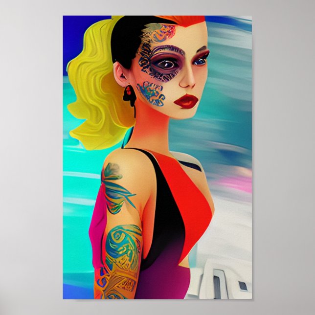 Poster tatouage féminin face deux (Devant)