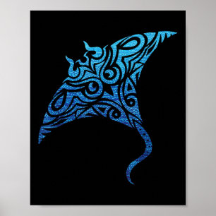 Poster Tatouage polynésien hawaïen de la tribu Manta Ray 