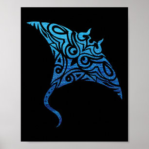 Poster Tatouage polynésien hawaïen de la tribu Manta Ray 