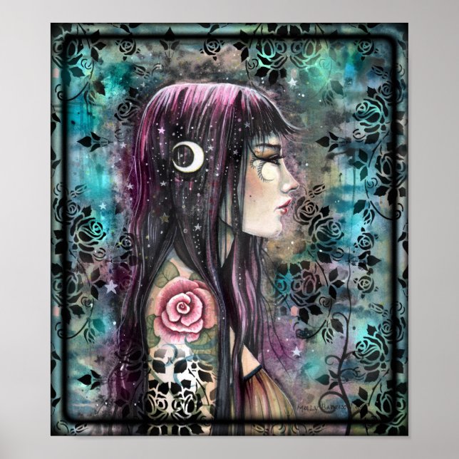Poster Tatouage rose Art Imaginaire contemporain (Devant)