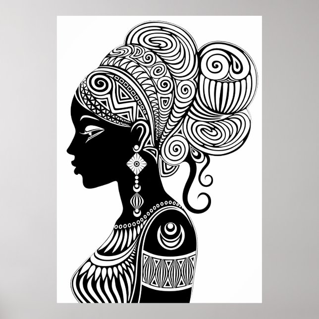 Poster Tatouage Tribal Portrait de Fille Africaine (Devant)