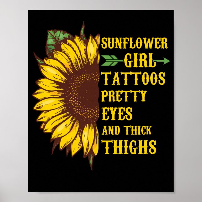 Poster Tatouages Fille Tournesol Jolies Yeux Épais Cuisse (Devant)