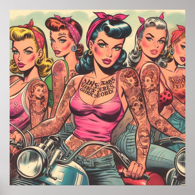 Poster Tattoo Biker Girls Comics (Devant)