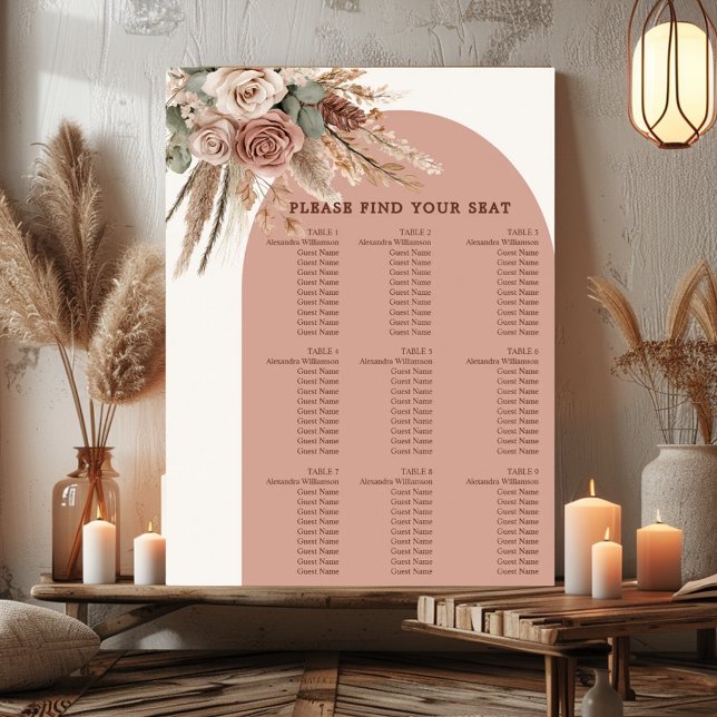 Poster Taupe pampas grass wedding seating chart (Créateur téléchargé)
