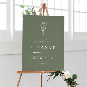 Poster Taupe vert minimaliste Mariage de bouquet floral