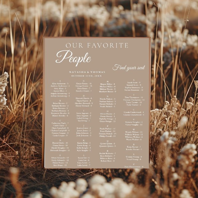 Poster Taupe Wedding Alphabetical Seating Chart (Créateur téléchargé)