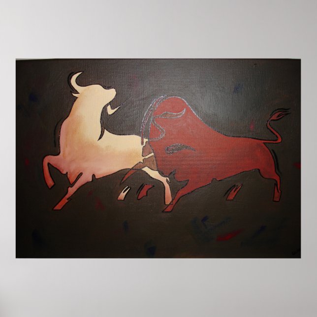 Poster Taurean Bulls Animal Art (Devant)