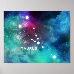 Poster Taureau bleu rouge élégant de nébuleuse