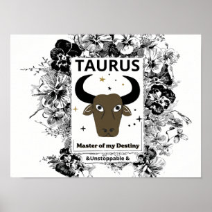 Poster Taureau Zodiaque Maître du Destin Art Floral