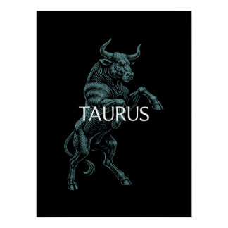 Poster Taureau Zodiaque – Vieux Taureau en Sarcelle sur F