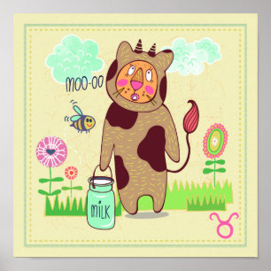 Poster Taurus Bull Cat Zodiac Nursery Imprimer