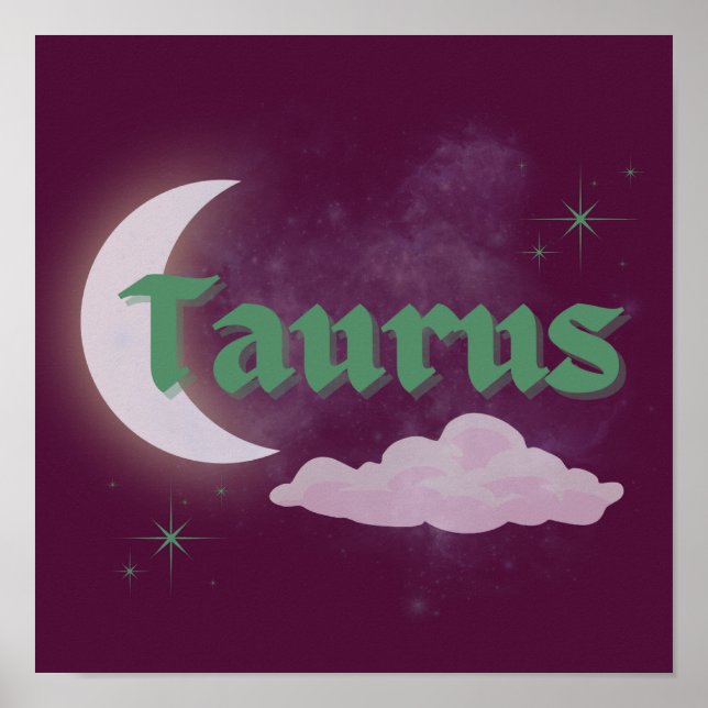 Poster Taurus Céleste Lune Nuage Étoiles Astrologie Art (Devant)