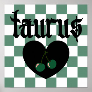 Poster Taurus Gothique Esthétique À damiers Cerise Art