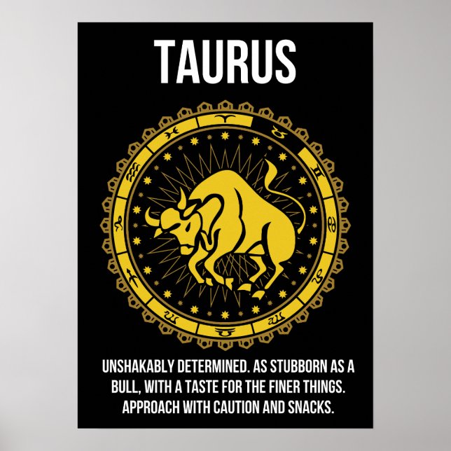Poster Taurus - Horoscope, Funny Humour de signe Zodiaque (Devant)