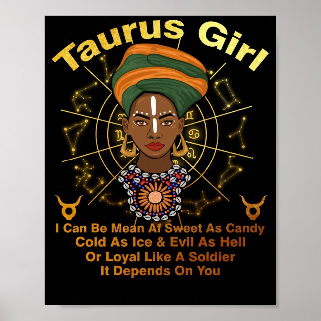 Poster Taurus Queen Sweet comme bonbon Anniversaire Black (Devant)