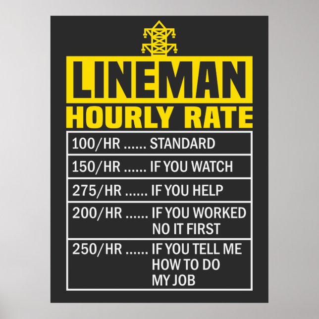Poster Taux horaire drôle de Lineman (Devant)