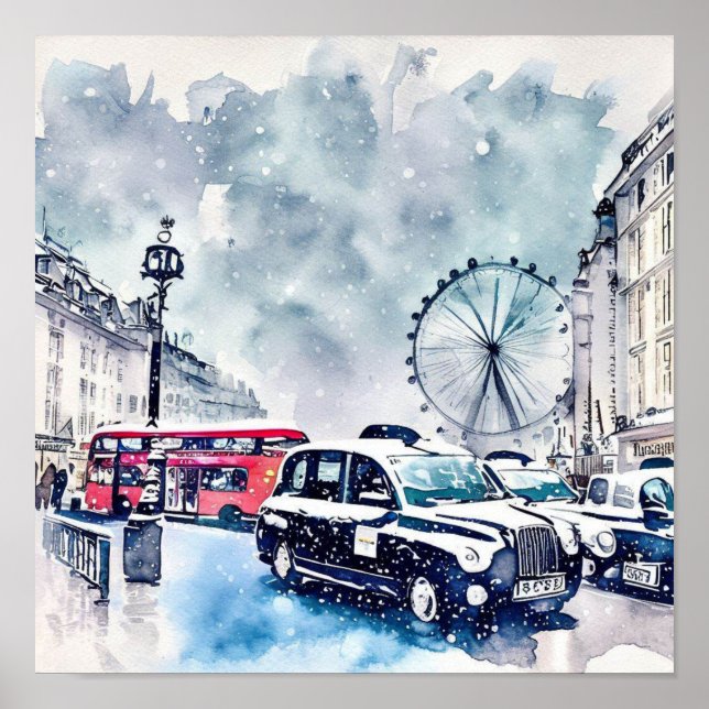 Poster Taxi Noir Iconique de Londres, (F) (Devant)