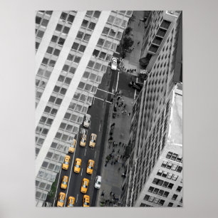 Poster Taxis jaunes dans la rue de ville