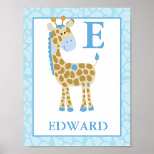 POSTER {TBA} JUNGLE GIRAFFE BLUE BOY CUSTOM NAME PRINT
