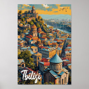 Poster Tbilissi Géorgie Illustration de voyage d'art vint