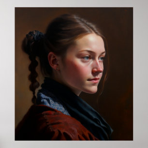 Poster Tchèque Jeune femme Portrait Peinture à l'huile