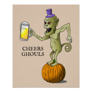 Poster Tchin monstres Fête de Halloween Brillant