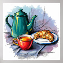 Tea-ot et Croissant Still Life