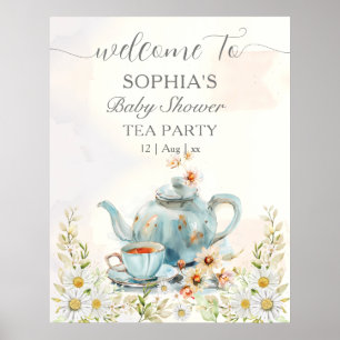 Poster Tea Party Aquarelle Teapot Baby shower garçon