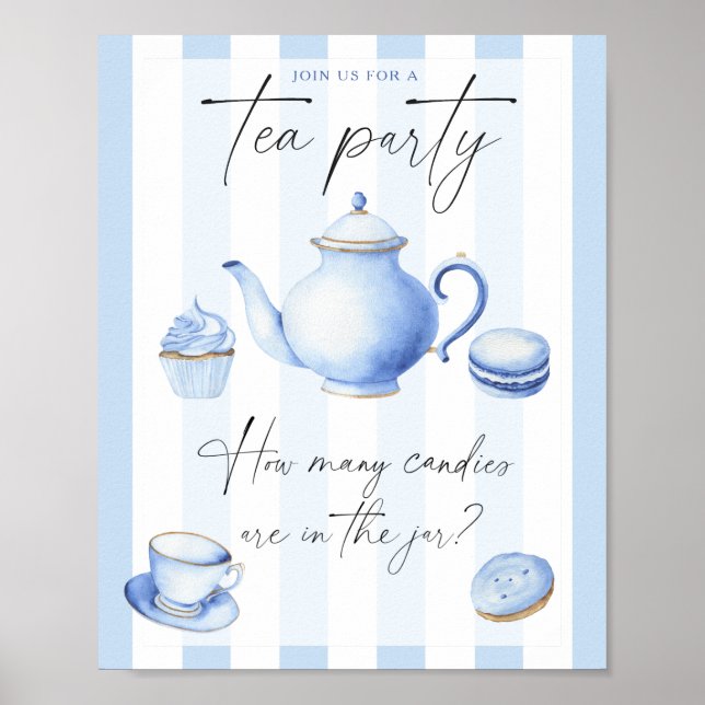 Poster Tea Party baby shower Devinez combien de bonbons (Devant)