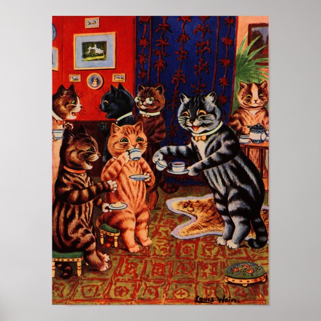 Poster Tea Party de chats par Louis Wain (Devant)
