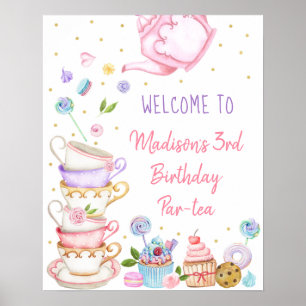 Poster Tea Party or rose Floral Anniversaire Bienvenue