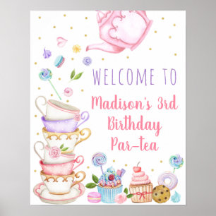 Poster Tea Party Rose Floral Anniversaire Bienvenue