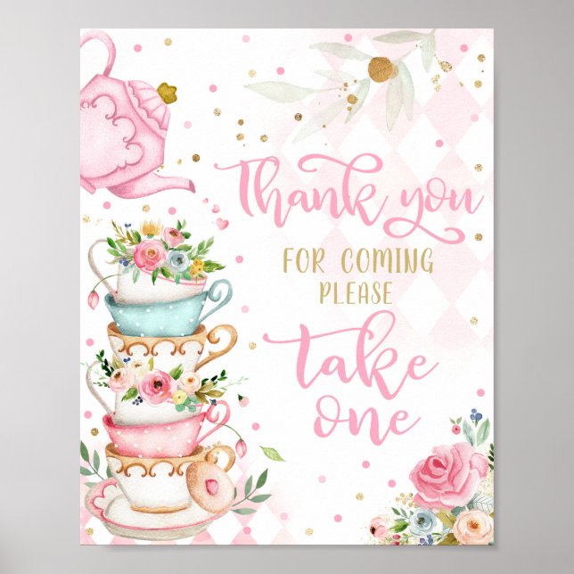 Poster Tea Party Rose & Or Floral Favorisent Par-Tea (Devant)