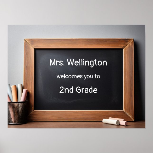 Poster Teacher Chalkboard Blackboard Custom Welcome (Devant)