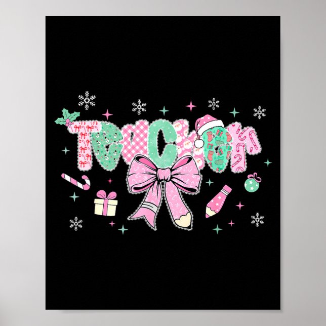 Poster Teacher Merry Christmas Coquette Lace Bow Girl Wom (Devant)